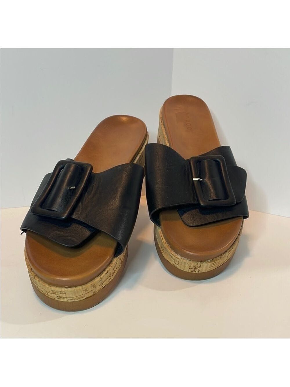 BAMBOO Black and Brown sandals with Decorative Buckle